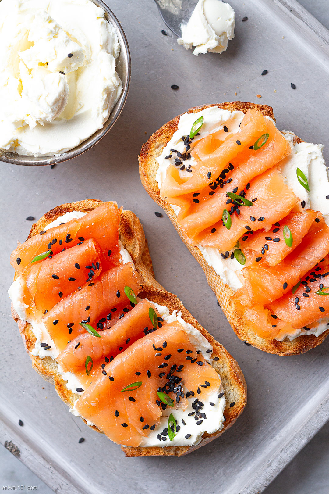 Whipped Cream Cheese Toasts with Smoked Salmon