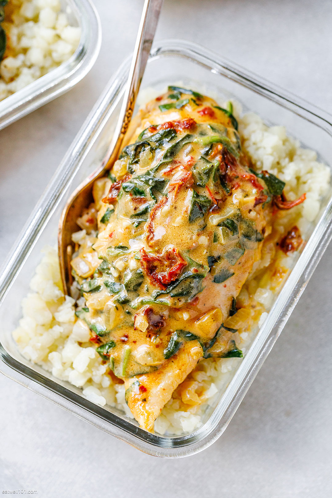 Creamy Tuscan Chicken & Cauliflower Rice Meal Prep 3