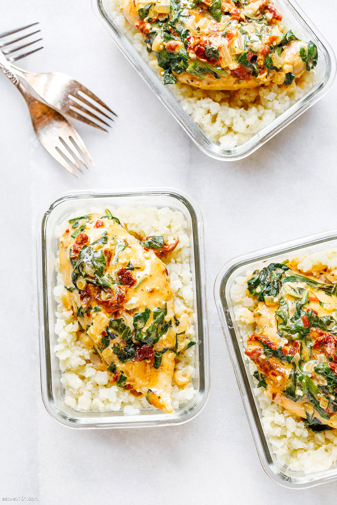 Creamy Tuscan Chicken & Cauliflower Rice Meal Prep 4