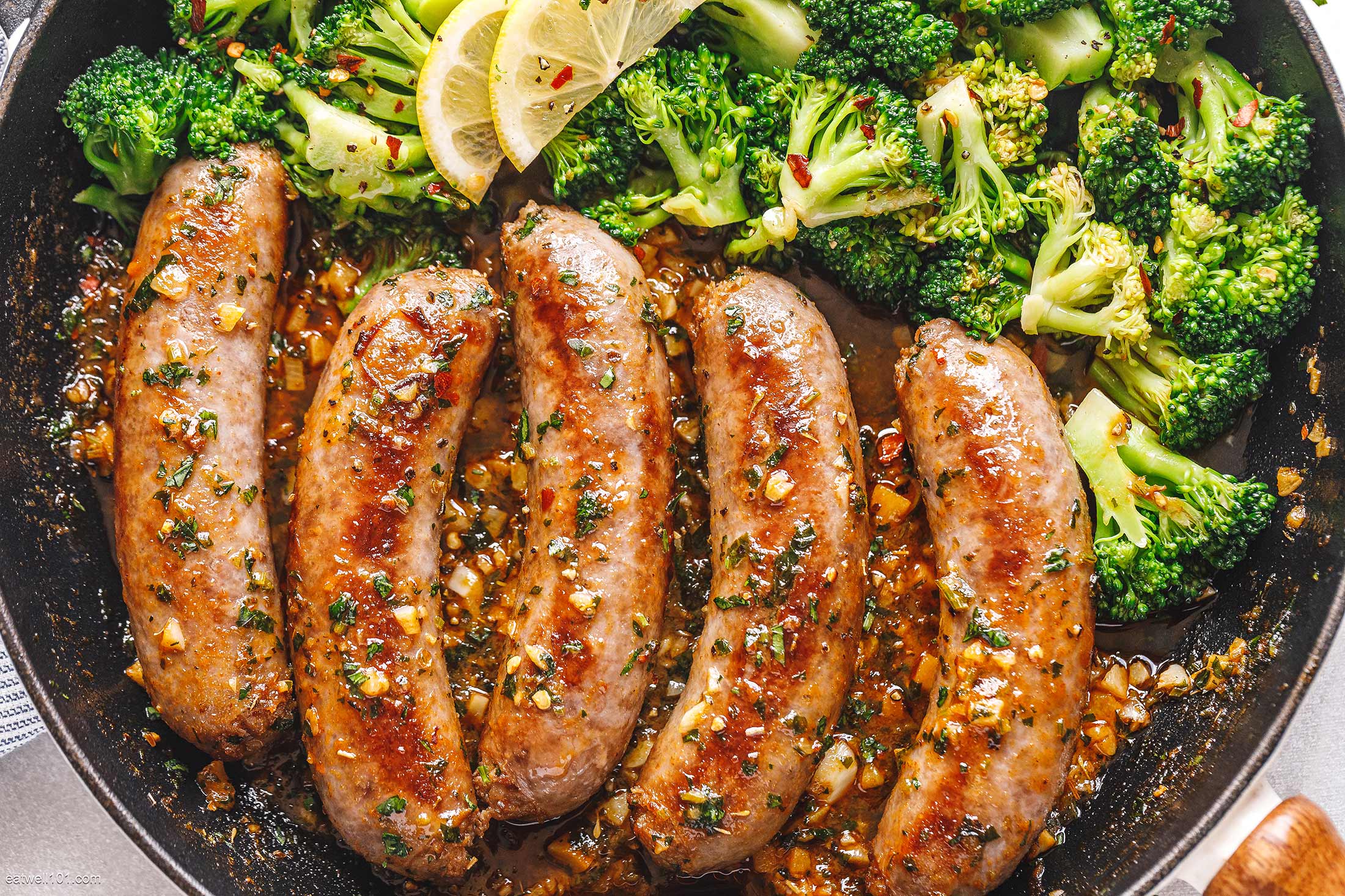 Garlic Butter Sausages and Broccoli Skillet