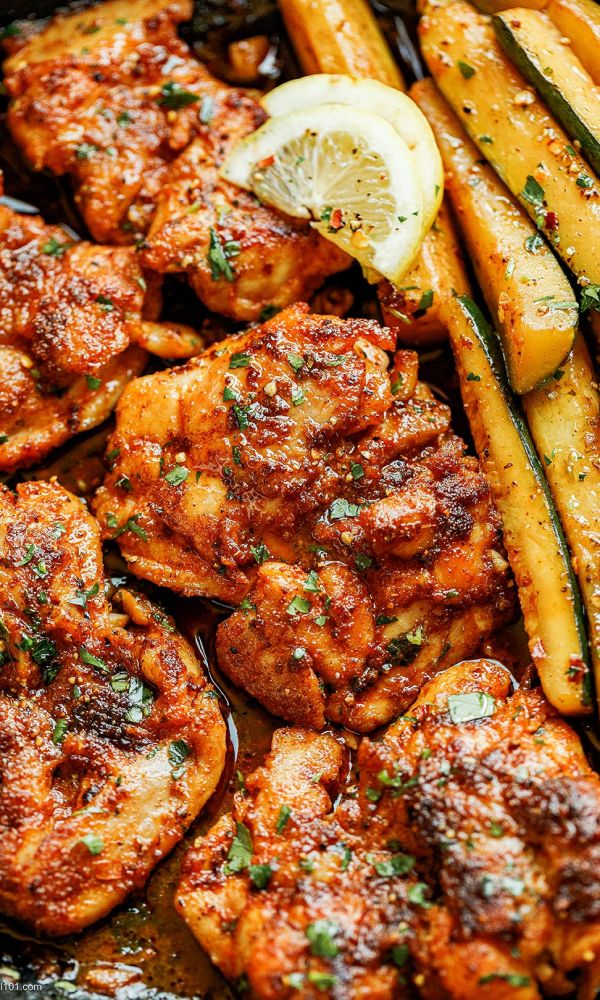 Paprika Chicken Thighs with Lemon Zucchini Skillet