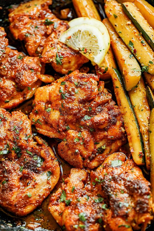 Paprika Chicken Thighs with Lemon Zucchini Skillet