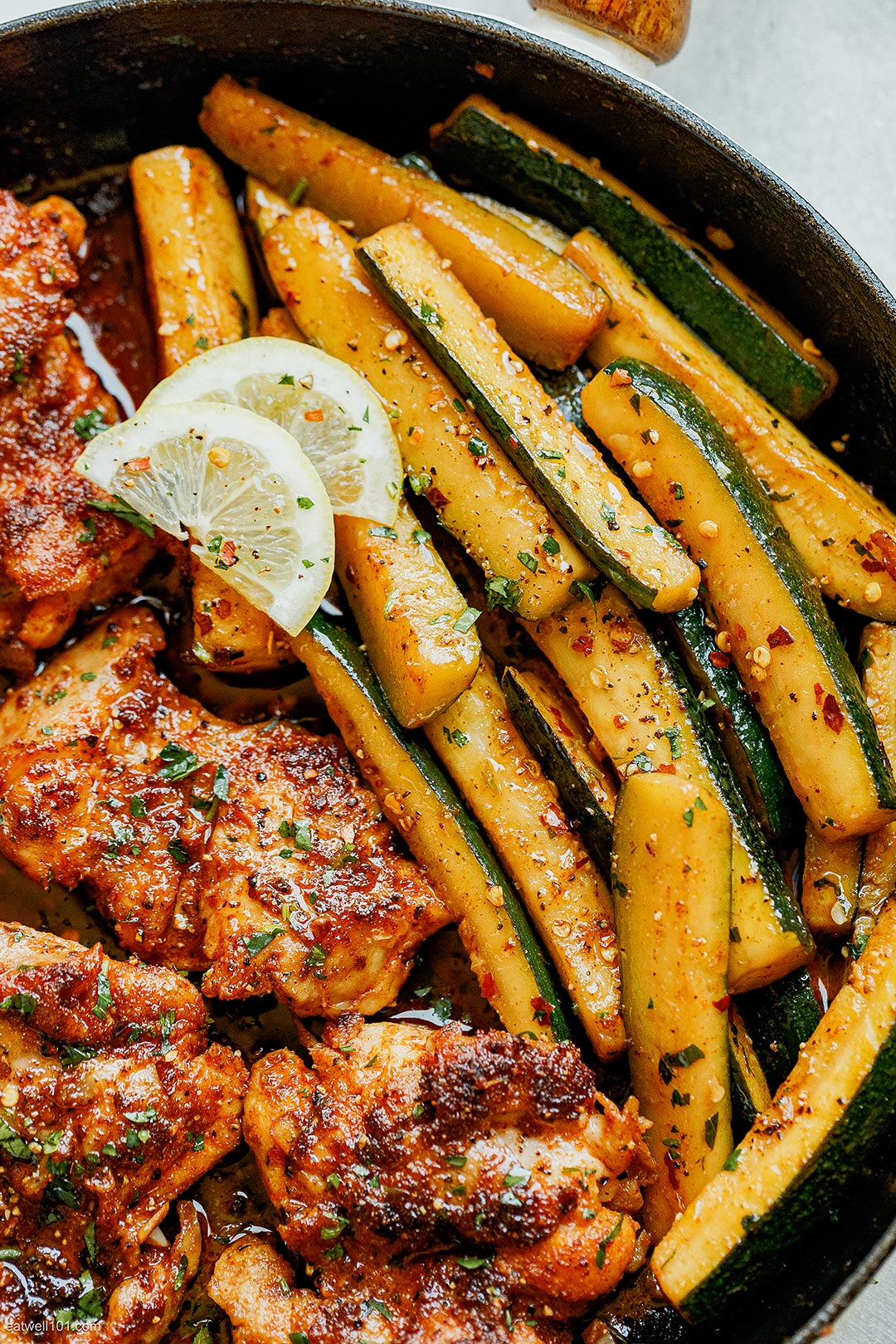 Paprika Chicken Thighs with Lemon Zucchini Skillet 1