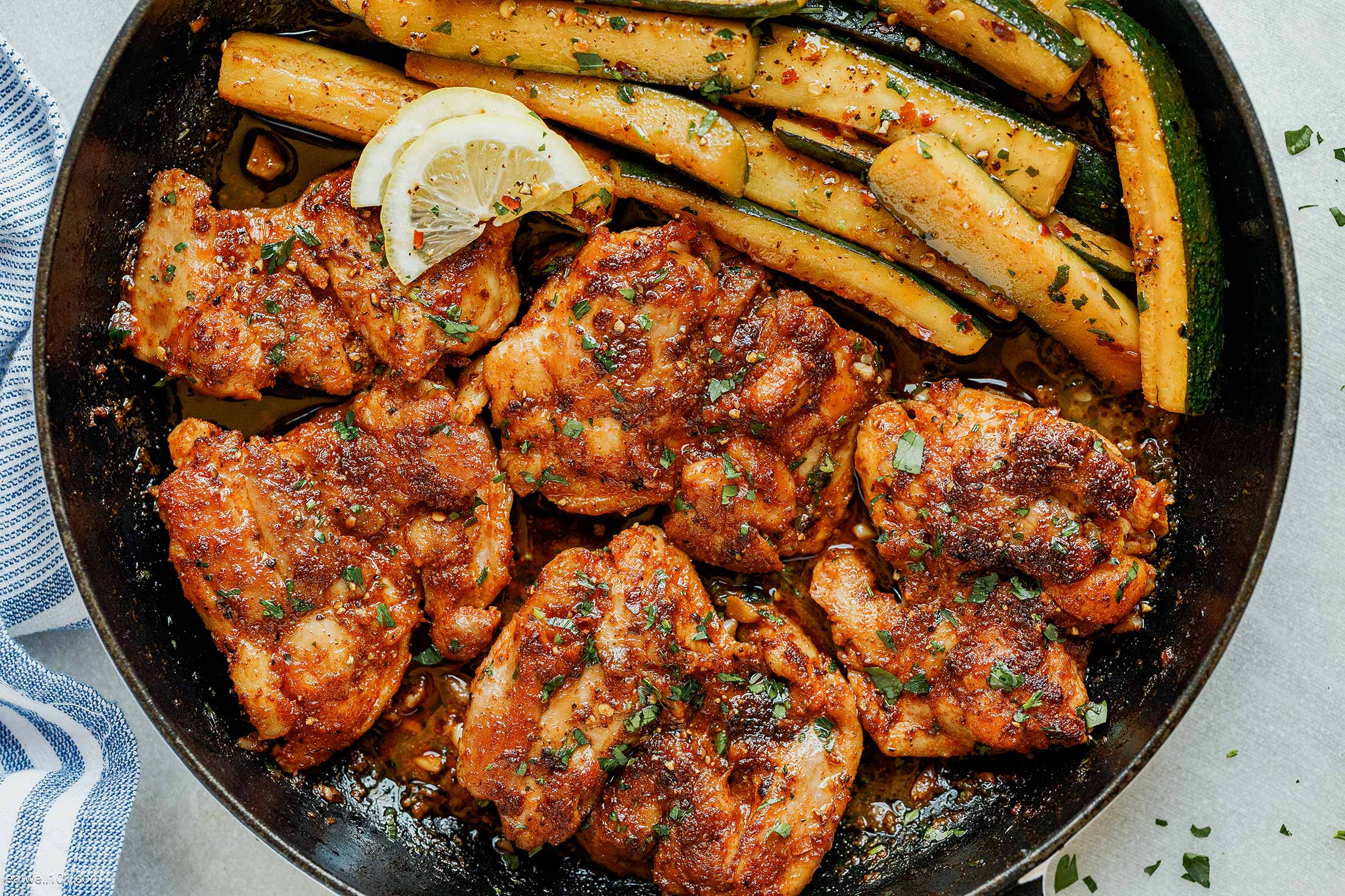 Paprika Chicken Thighs with Lemon Zucchini Skillet