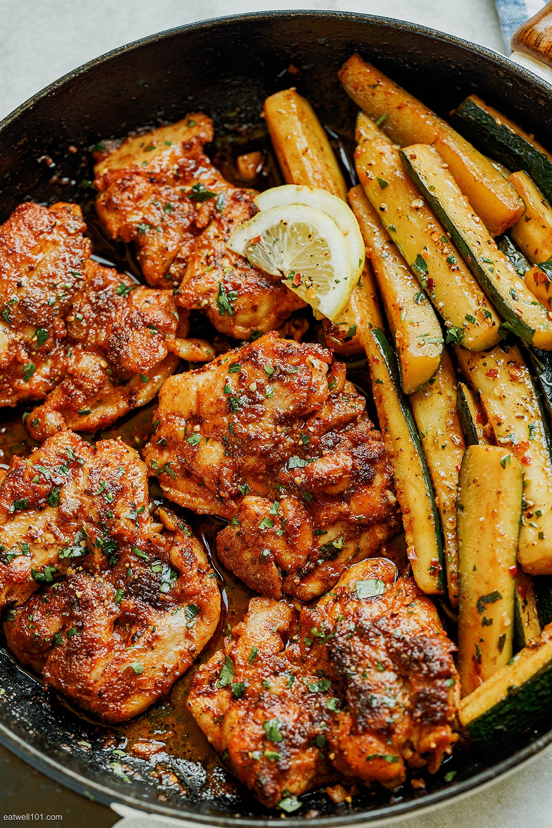 Paprika Chicken Thighs with Lemon Zucchini Skillet