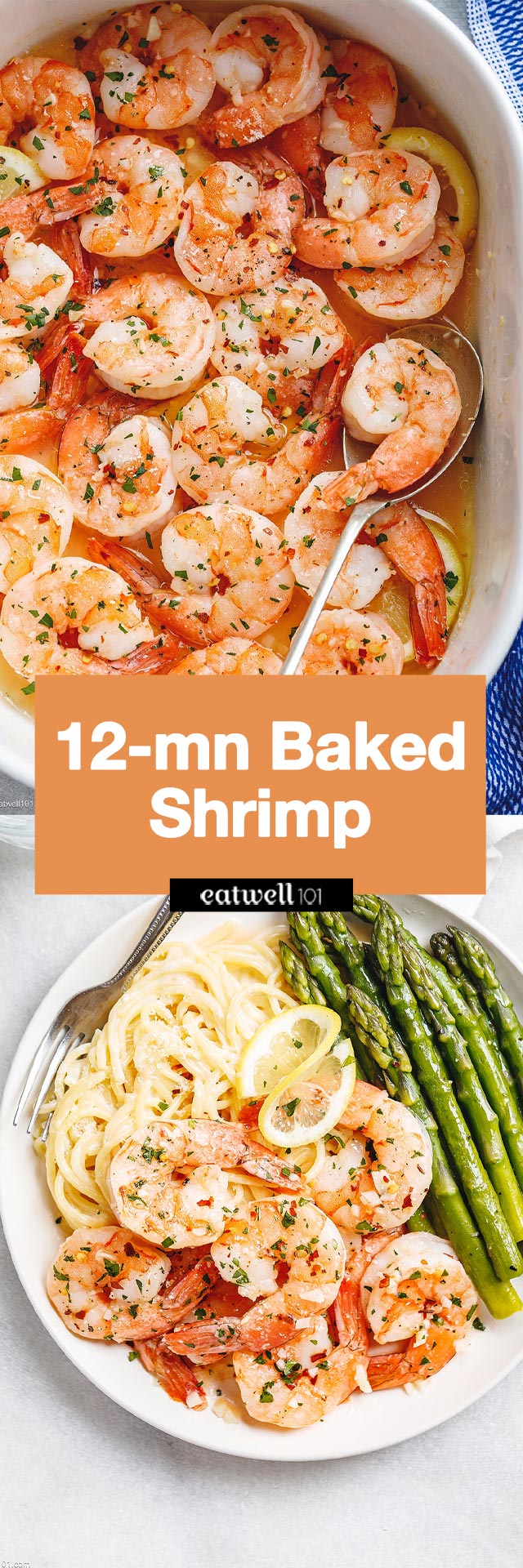 Lemon Garlic Butter Baked Shrimp - #shrimp #baked #recipe #eatwell101 - These baked shrimps are gorgeous and super quick to prepare! Just pop the shrimps in the oven and dinner is ready.