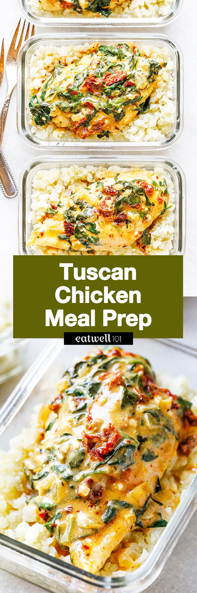 Creamy Tuscan Garlic Chicken Meal Prep - #chicken #mealprep #recipe #eatwell101 - This chicken meal prep recipe has the most amazing creamy garlic sauce with spinach and sun dried tomatoes.