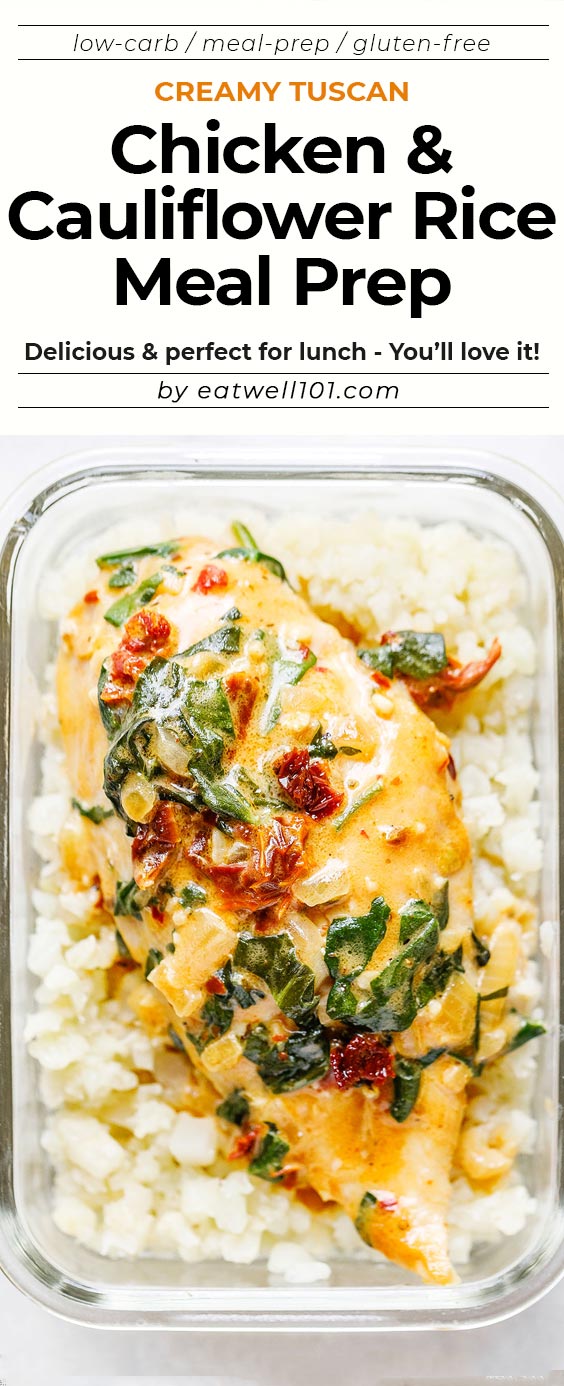 Creamy Tuscan Garlic Chicken Meal Prep - #chicken #mealprep #recipe #eatwell101 - This chicken meal prep recipe has the most amazing creamy garlic sauce with spinach and sun dried tomatoes.