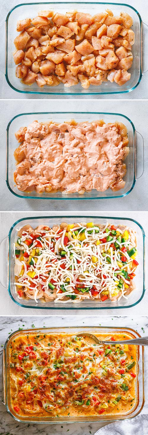 Creamy Baked Fajita Chicken Casserole - #chicken #casserole #recipe #eatwell101 - This creamy chicken fajita casserole is nourishing and packs a punch of flavor. We just know y’all are going to love it!