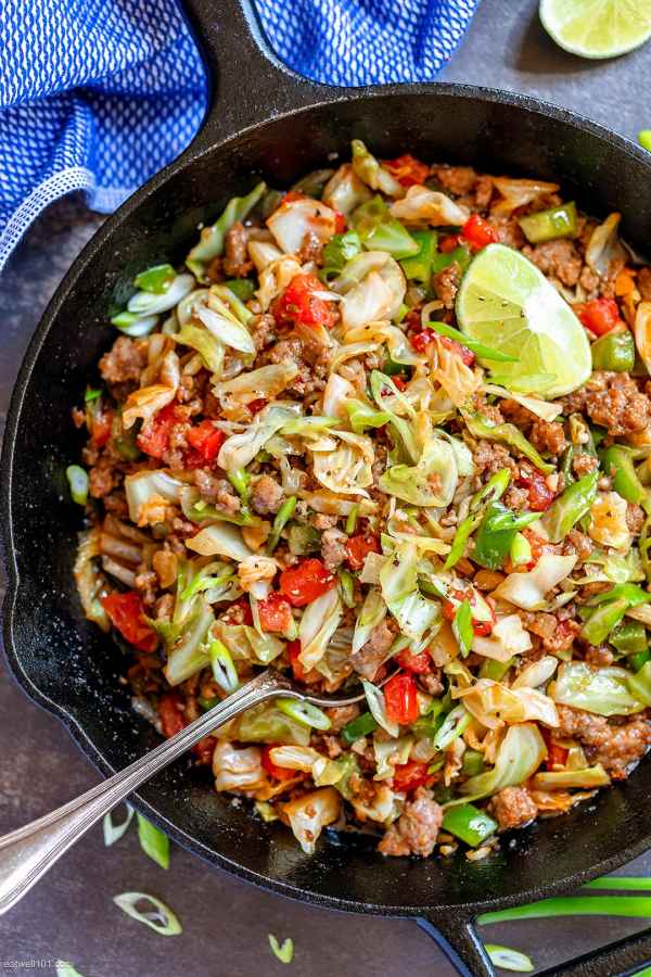Fried Cabbage with Sausage - #recipe by #eatwell101 - https://www.eatwell101.com/fried-cabbage-sausage-skillet-recipe