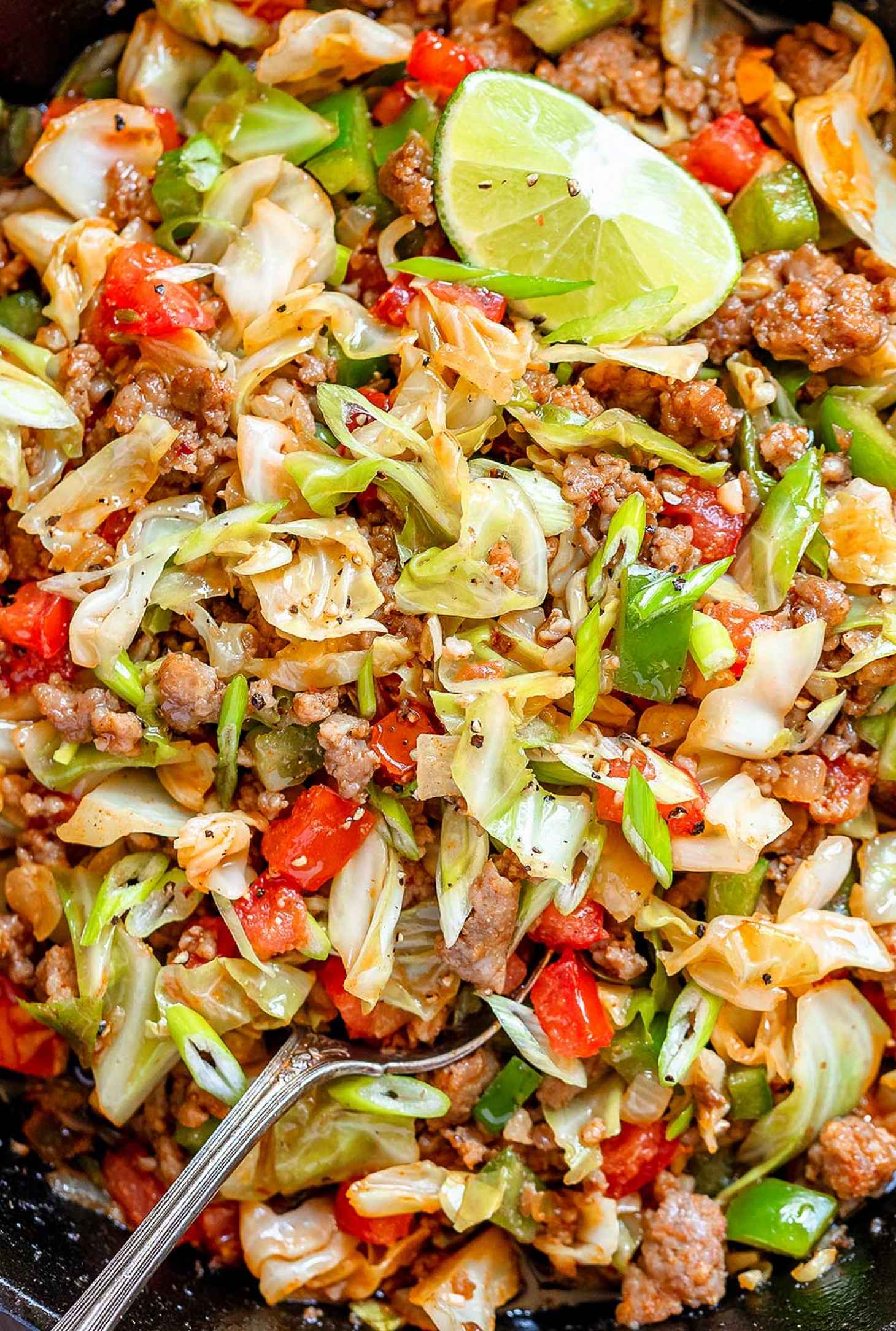Fried Cabbage Sausage Skillet - #recipe by #eatwell101 - https://www.eatwell101.com/fried-cabbage-sausage-skillet-recipe