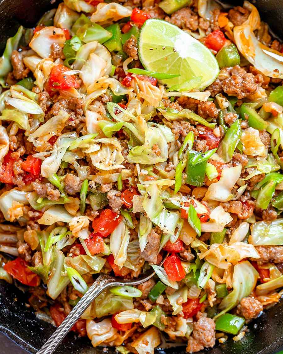 Fried Cabbage Sausage Skillet - #recipe by #eatwell101 - https://www.eatwell101.com/fried-cabbage-sausage-skillet-recipe