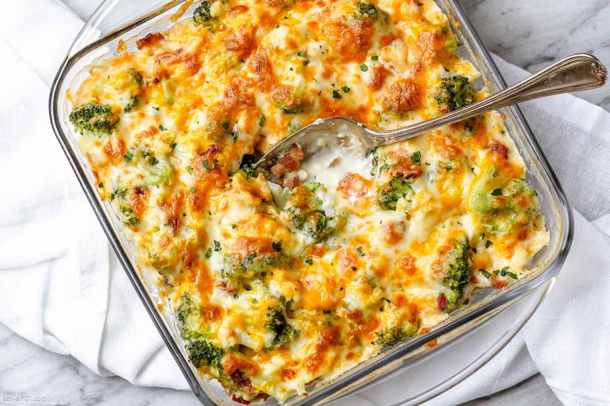 Loaded Cauliflower Broccoli Casserole with Bacon