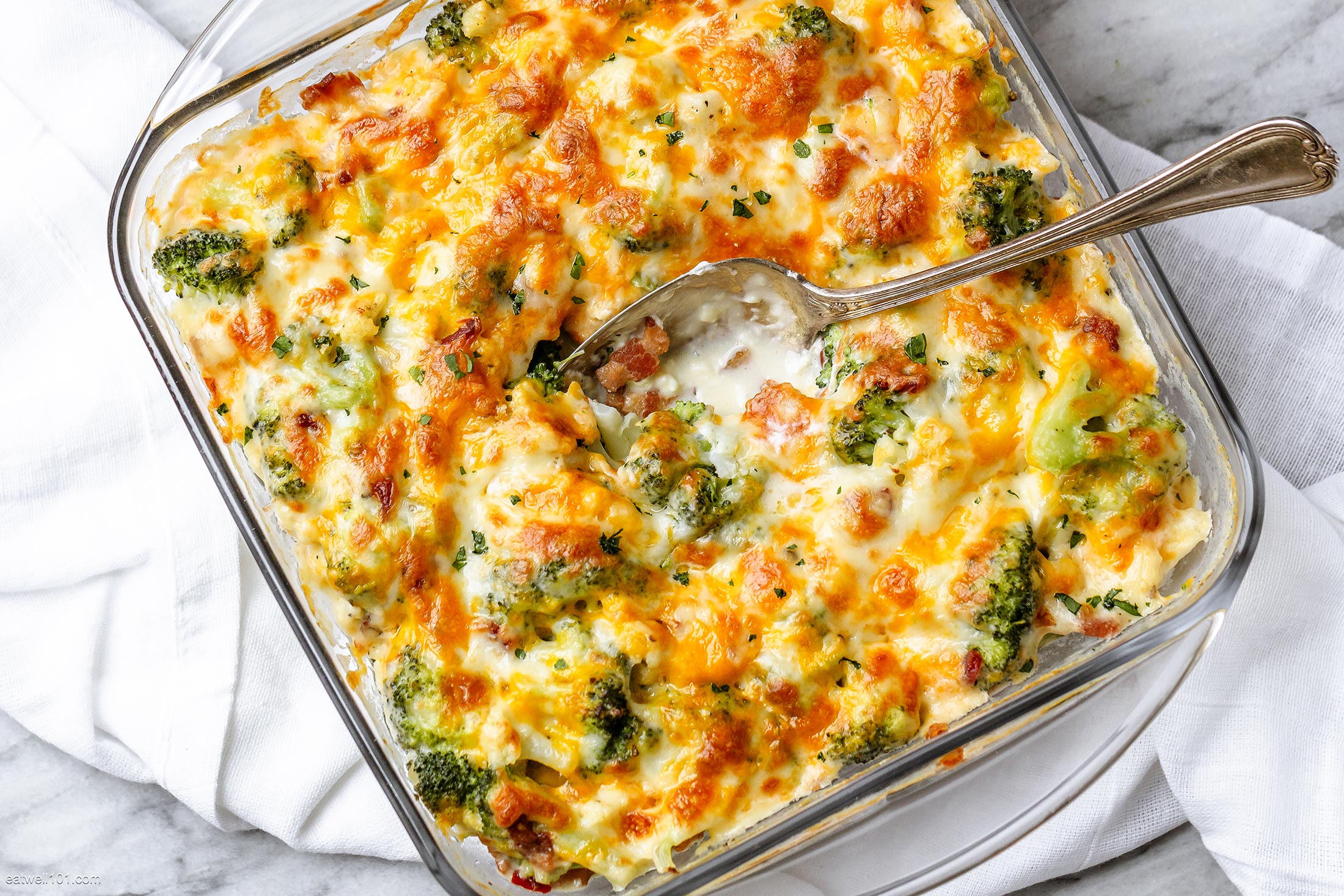 Loaded Cauliflower Broccoli Casserole with Bacon