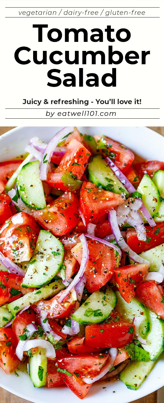 Tomato Cucumber Salad - #tomato #cucumber #salad #eatwell101 #recipe - This tomato cucumber salad is light and refreshing - perfect for a casual dinner or feeding a crowd at a potluck party.