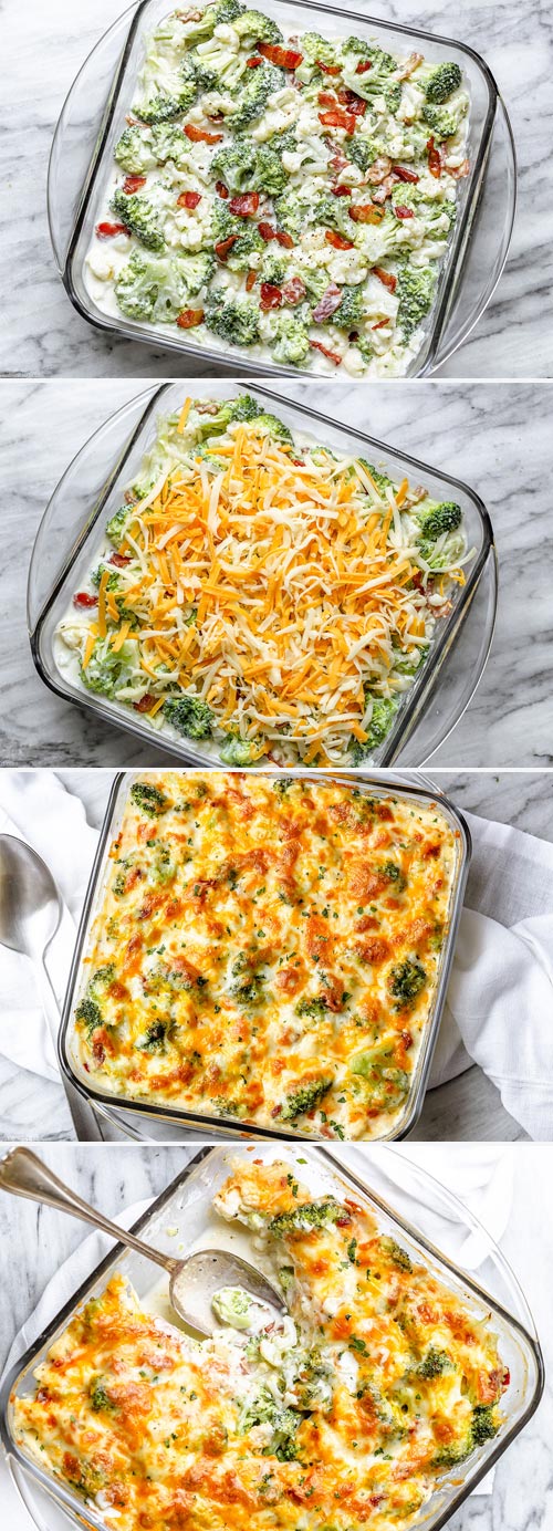 Loaded Cauliflower Broccoli Casserole - #casserole #broccoli #cauliflower #recipe #eatwell101 - This loaded cauliflower broccoli casserole with bacon is an incredible keto/low-carb recipe that's ready in 30mn and tastes incredible.