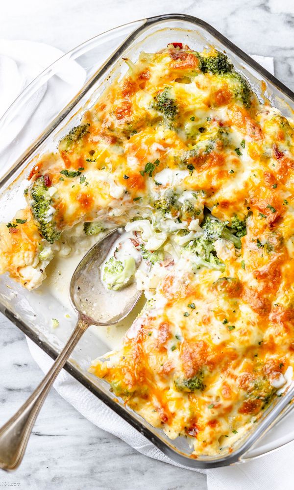 Loaded Cauliflower Broccoli Casserole with Bacon