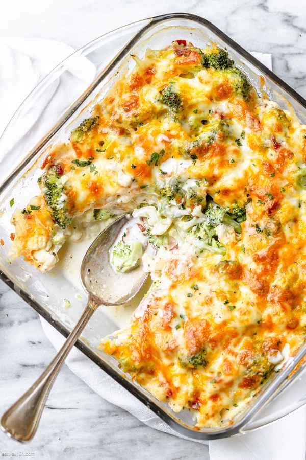Loaded Cauliflower Broccoli Casserole with Bacon - #recipe by #eatwell101 - https://www.eatwell101.com/loaded-cauliflower-broccoli-casserole-recipe