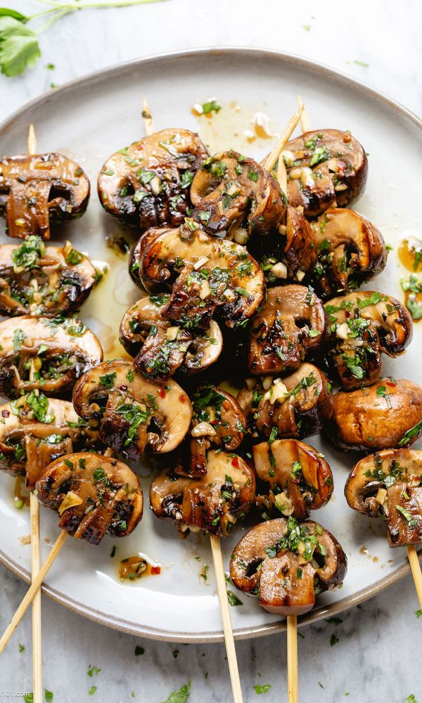 Grilled Garlic Mushroom Skewers