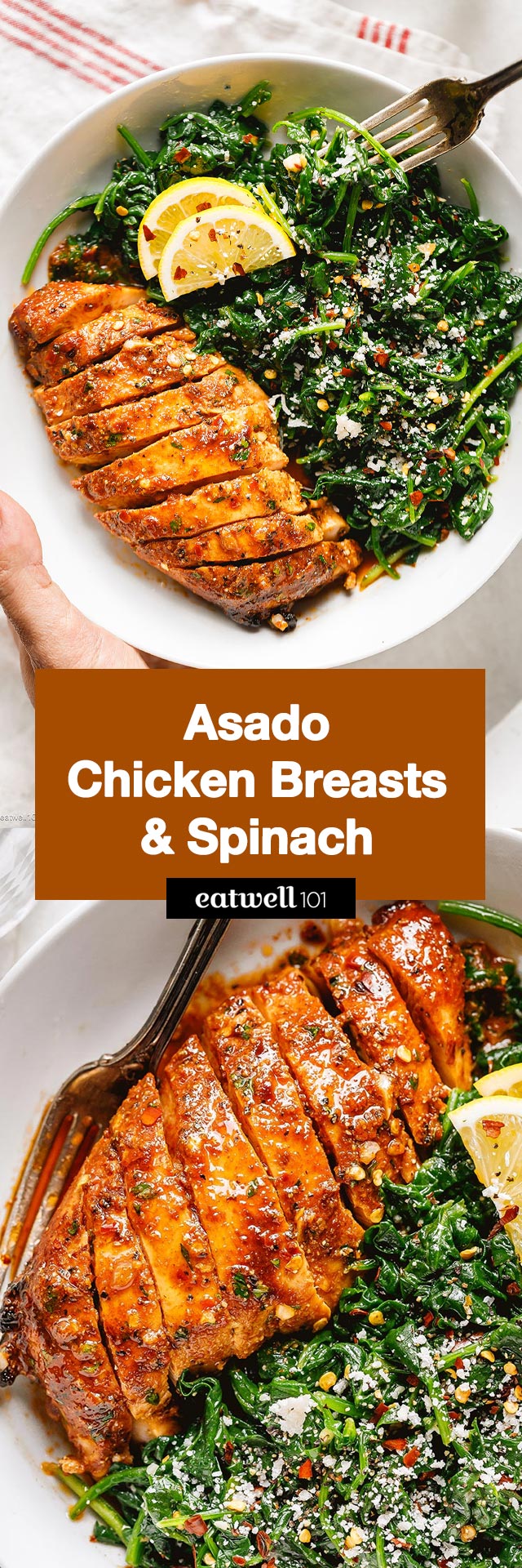 Asado Chicken with Lemon Garlic Spinach - #chicken #asado #recipe #eatwell101 - This chicken Asado recipe with spinach is perfect for lunch, dinner, or even for meal prep. You'll love the flavors!