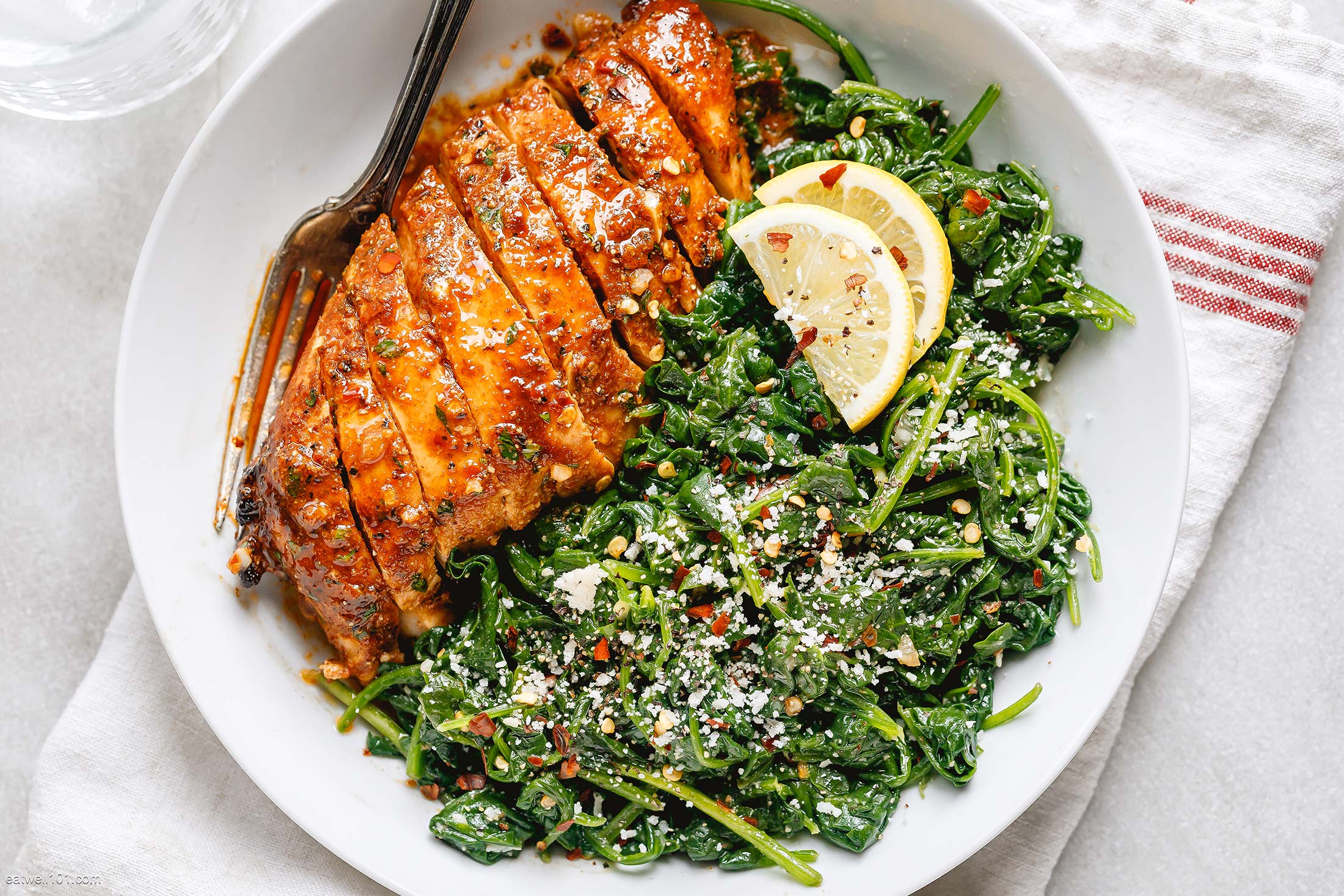 Asado Chicken Breasts with Sautéed Garlic Spinach