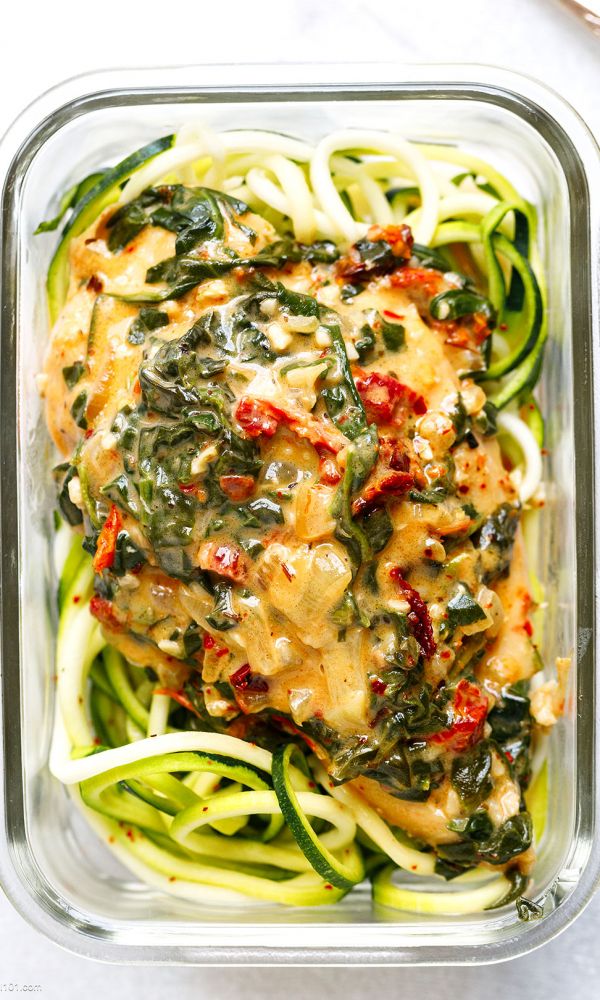 Creamy Spinach Chicken Meal Prep with Zucchini Noodles