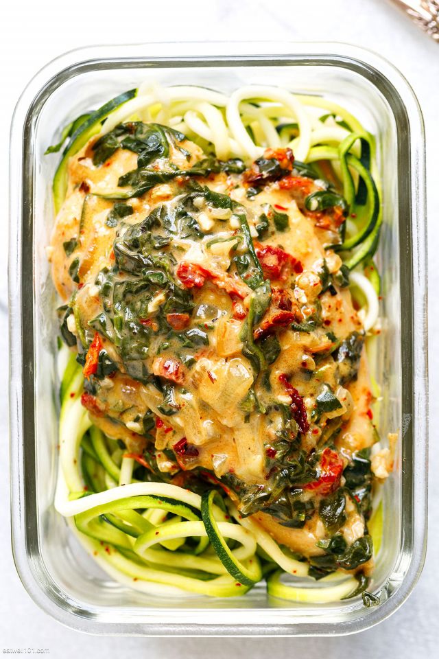 Creamy Spinach Chicken Meal Prep with Zucchini Noodles