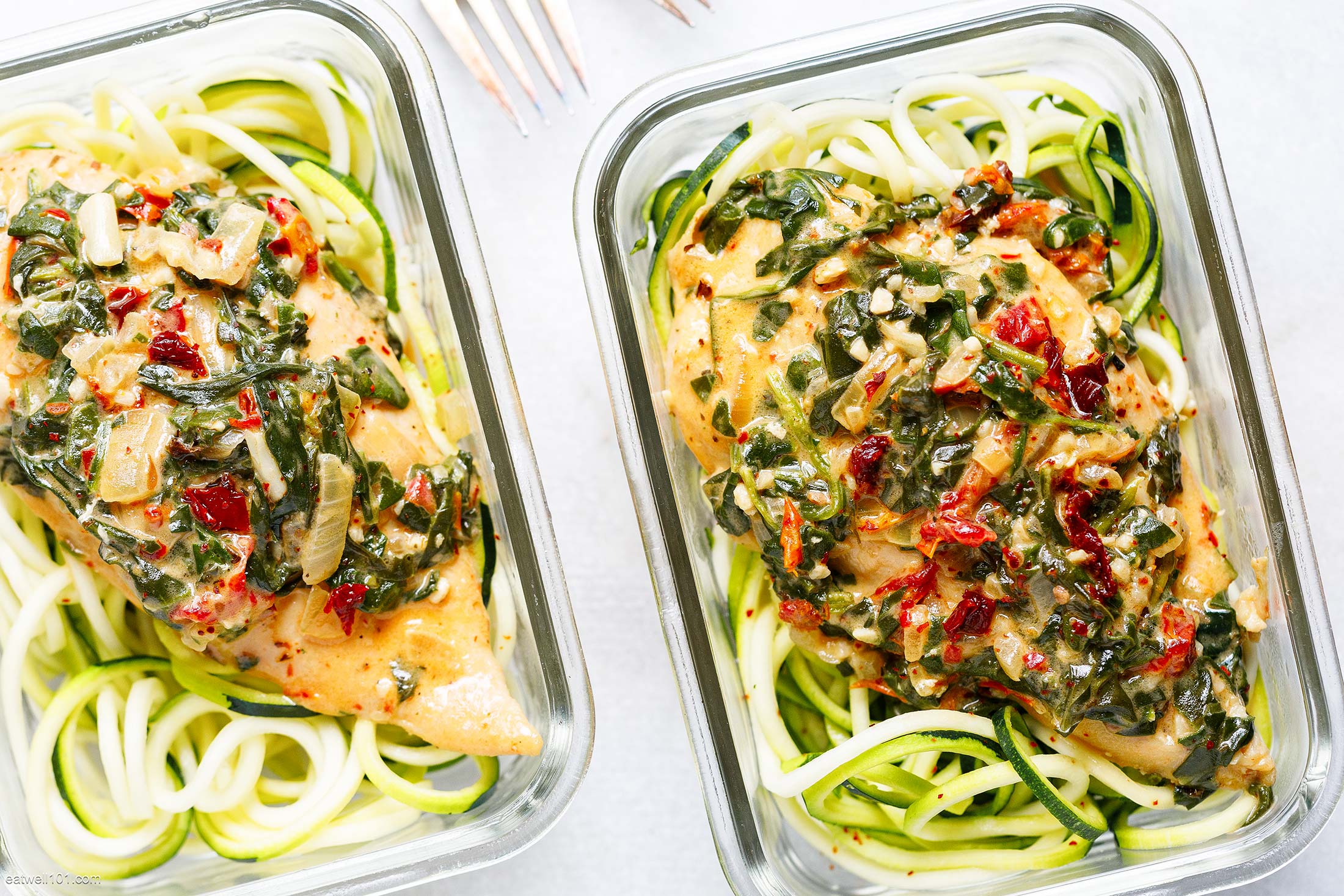 Creamy Spinach Chicken Meal Prep with Zucchini Noodles