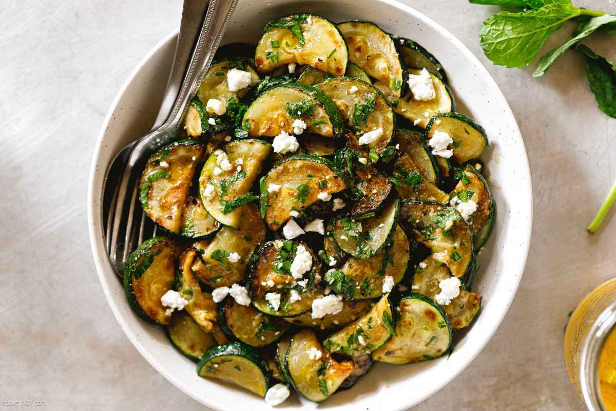 Roasted Zucchini Salad with Feta and Italian Dressing