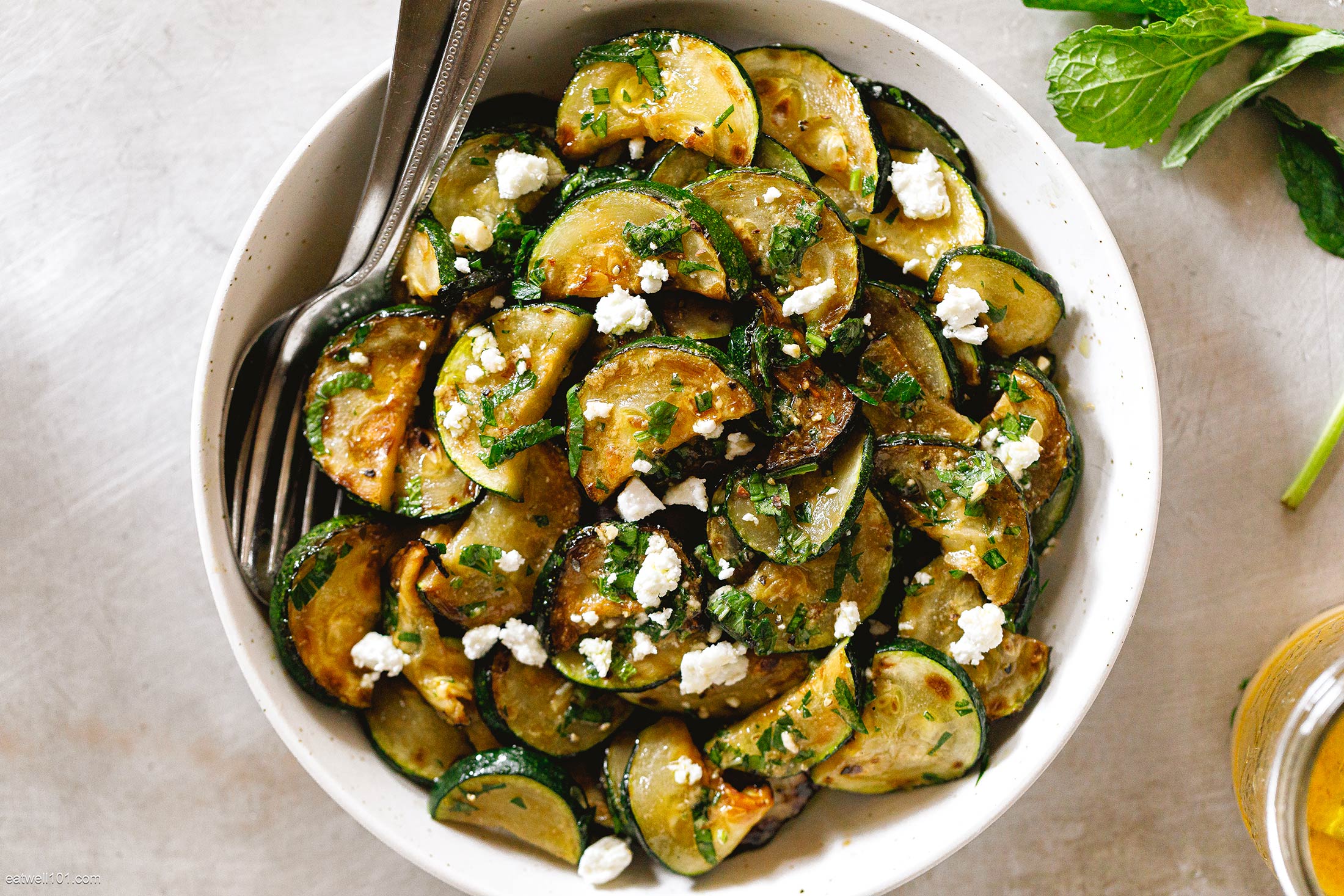 Roasted Zucchini Salad with Feta and Italian Dressing