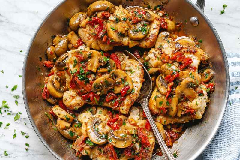 Garlic Mushroom Chicken Thighs Recipe with Sun-Dried Tomatoes – Chicken