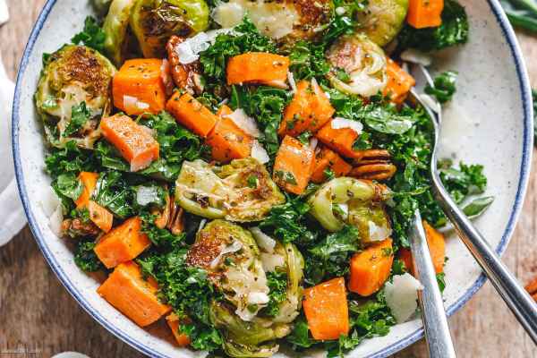 Roasted Sweet Potato Brussels Sprout Kale Salad Recipe 4