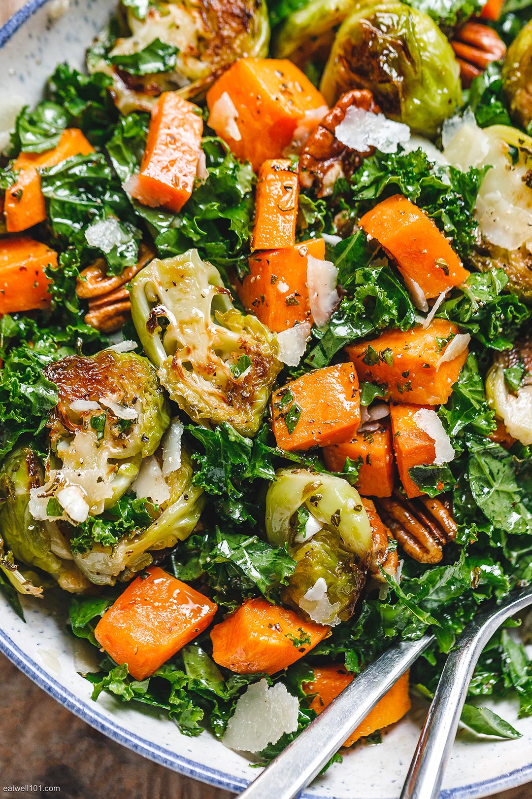 Roasted Sweet Potato Brussels Sprout Kale Salad Recipe Roasted Vegetables Recipe — Eatwell101