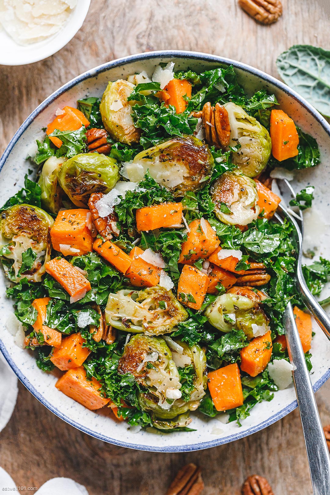 Roasted Sweet Potato Brussels Sprout Kale Salad