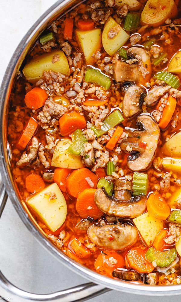 Sausage Potato Soup with Carrot, Celery, and Mushrooms