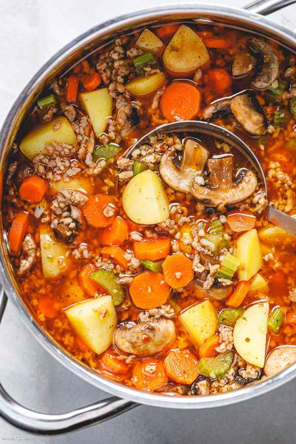 Sausage Potato Soup with Carrot, Celery, and Mushrooms