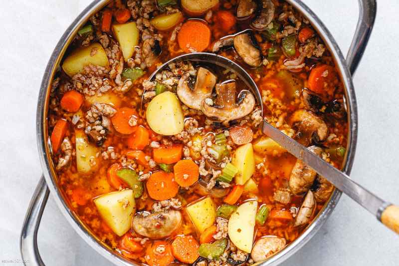 Sausage potato soup recipe with carrot celery and mushrooms sausage