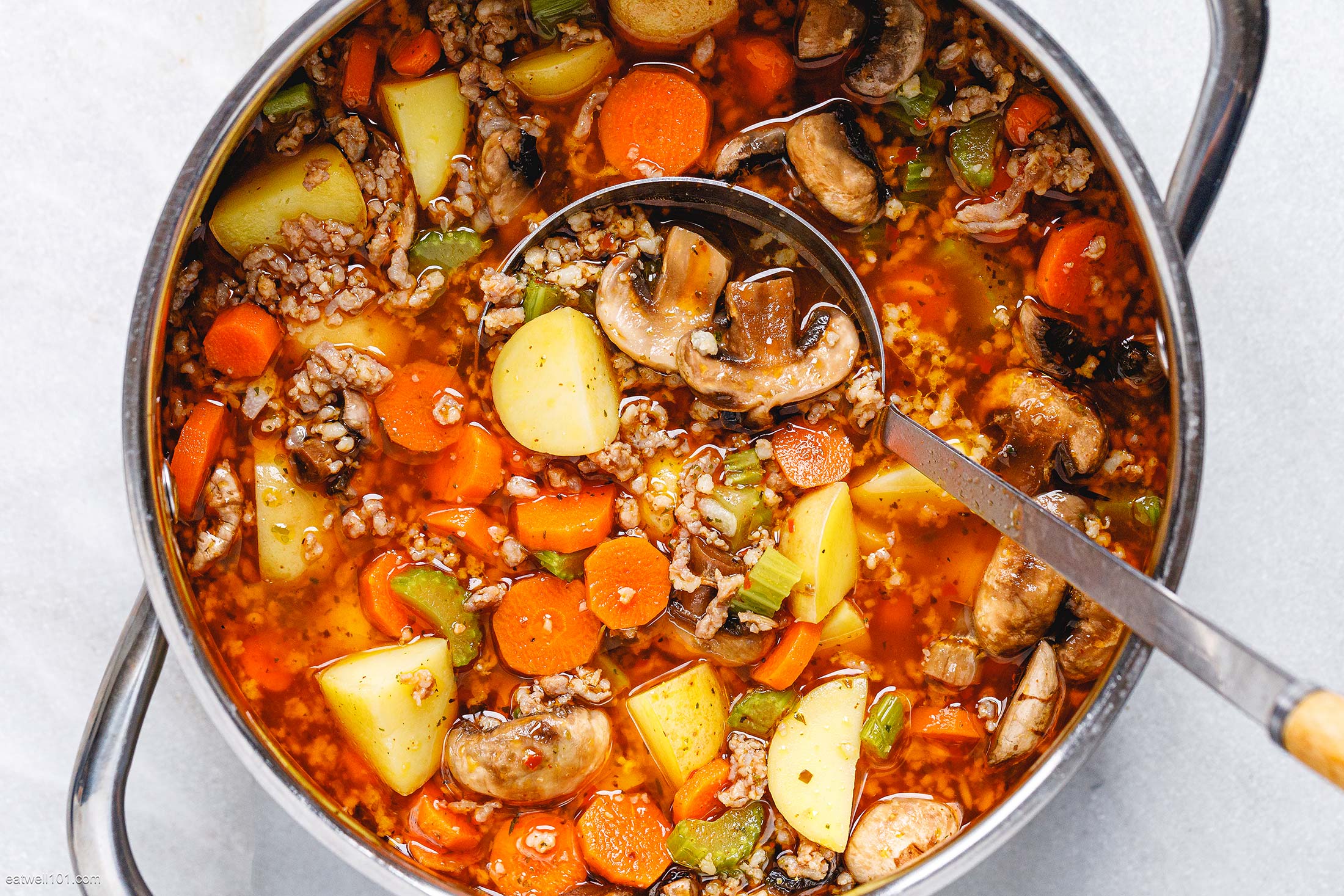 Sausage Potato Soup with Carrot, Celery, and Mushrooms