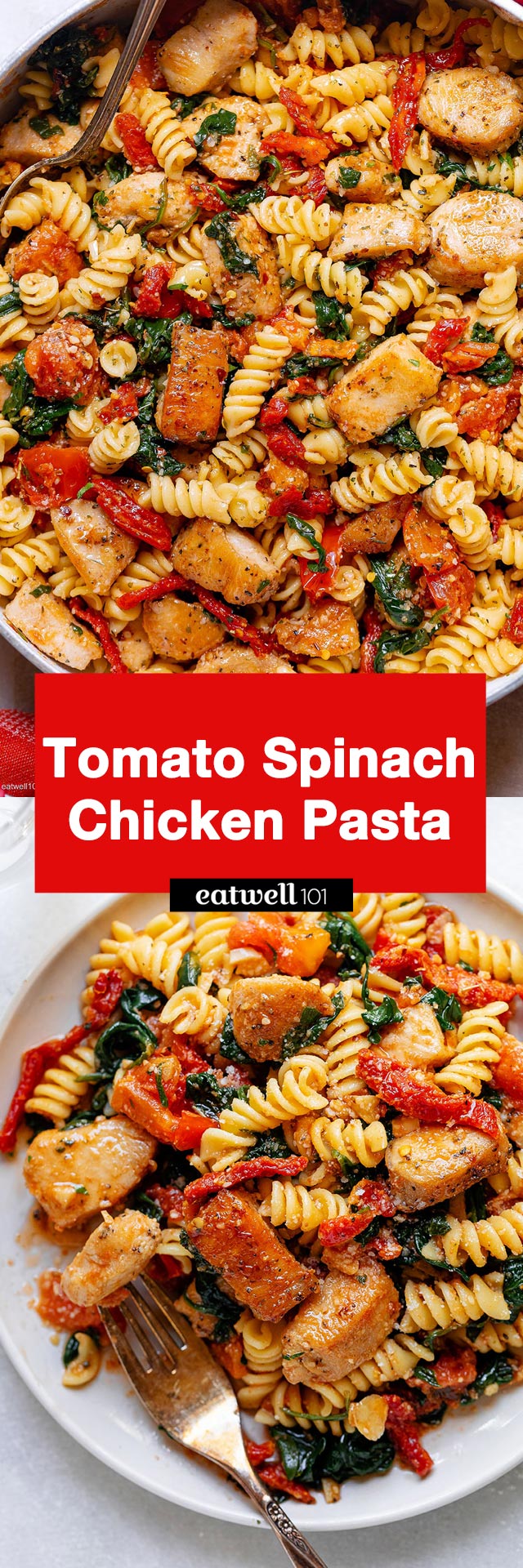 Tomato Spinach Chicken Pasta Recipe - #chicken #pasta #recipe - Give this tomato spinach chicken pasta recipe a try anytime you are craving comfort food!