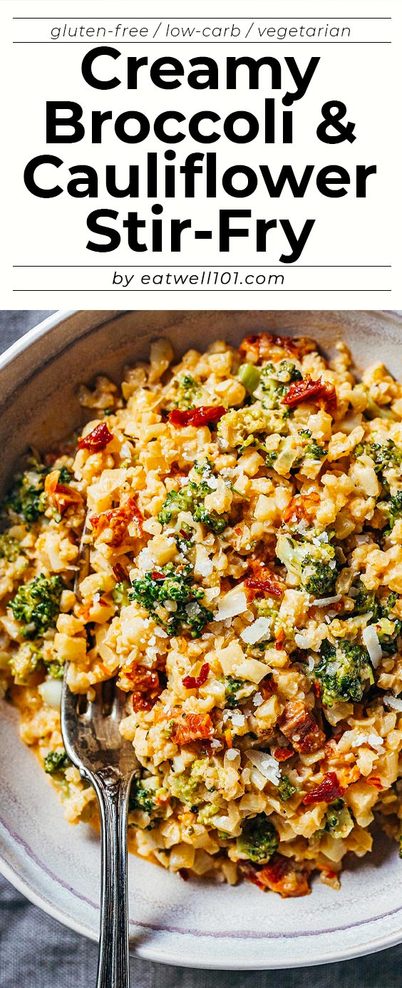 Creamy Broccoli and Cauliflower Skillet Recipe - #broccoli #cauliflower #recipe #eatwell101 - This broccoli, and cauliflower rice recipe is a delicious meal with just a handful of ingredients that comes together in 15 minutes! 