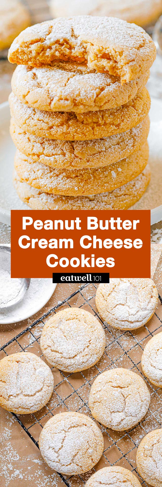 Peanut Butter Cream Cheese Cookies - #cookies #recipe #eatwell101 - These peanut butter cream cheese cookies are crunchy on the outside, soft on the inside, and they literally melt in your mouth!