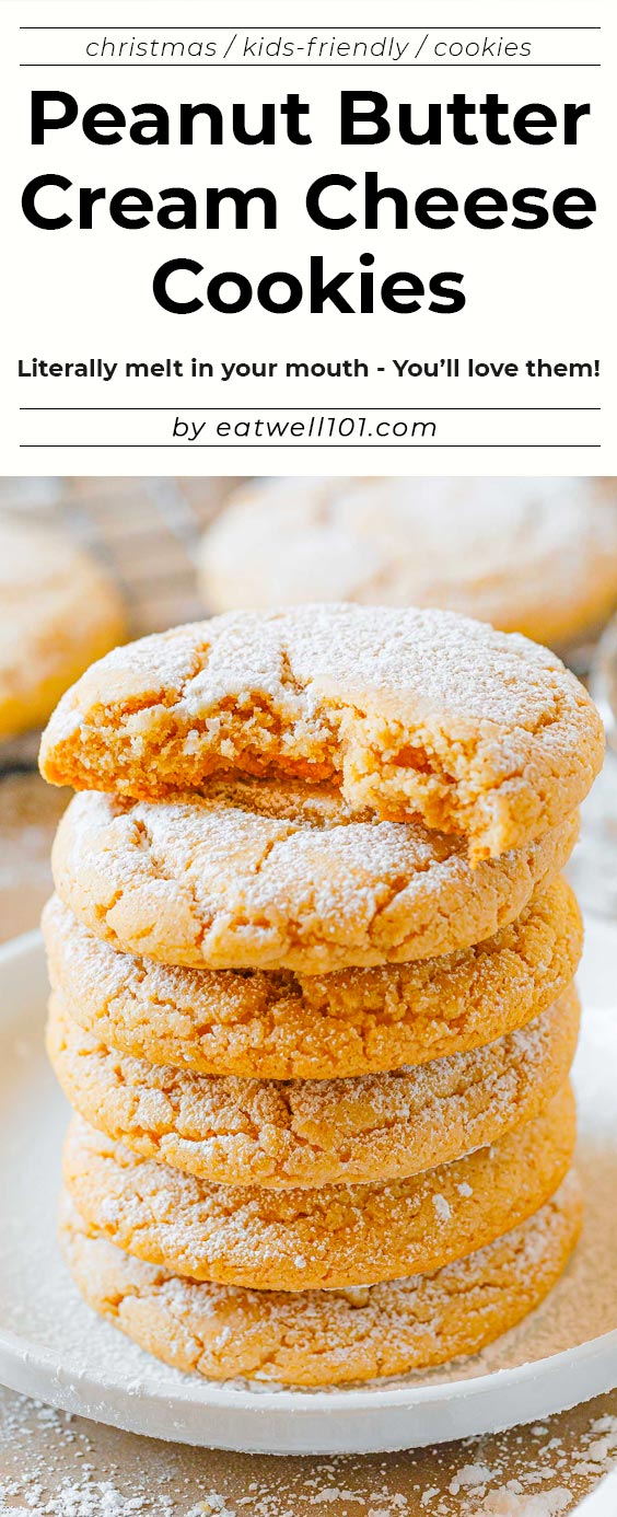 Peanut Butter Cream Cheese Cookies - #cookies #recipe #eatwell101 - These peanut butter cream cheese cookies are crunchy on the outside, soft on the inside, and they literally melt in your mouth!