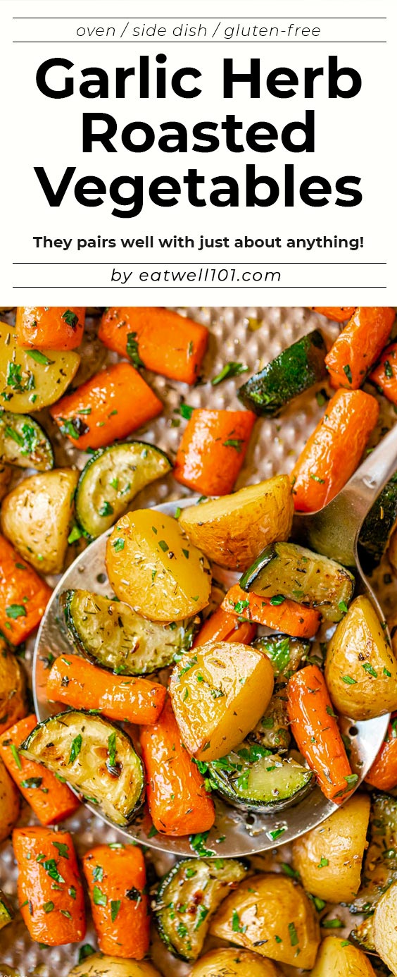 Garlic Herb Roasted Potatoes Carrots and Zucchini  - #roasted #potato #carrot #zucchini #recipe #eatwell101 - These roasted vegetables make a great savory side dish that comes together in no time and pairs well with just about anything!