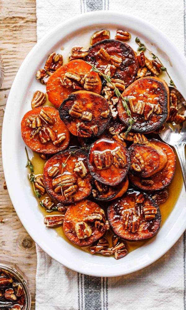 Roasted Sweet Potatoes with Maple Pecan Glaze