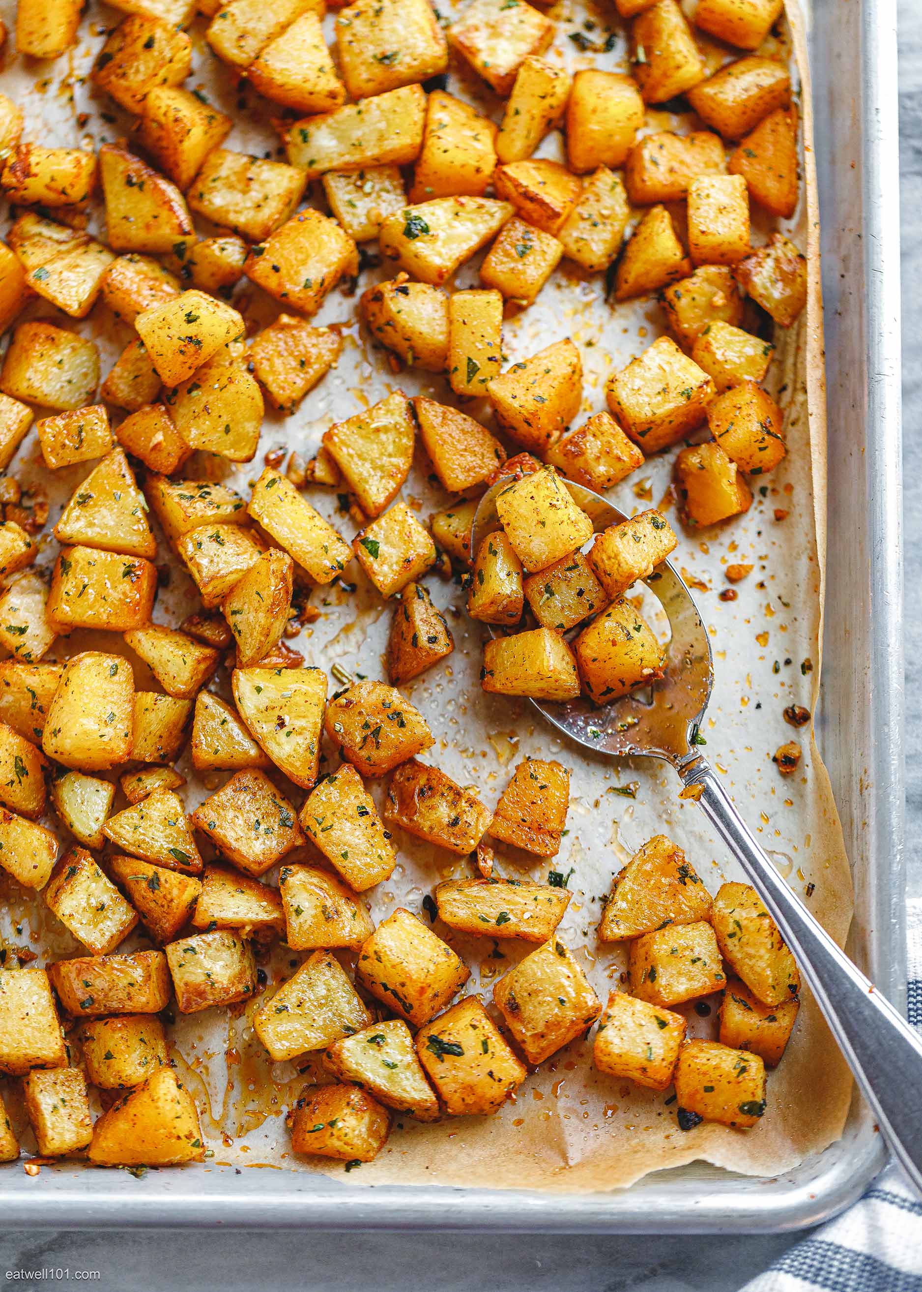Garlic Roasted Potatoes in oven