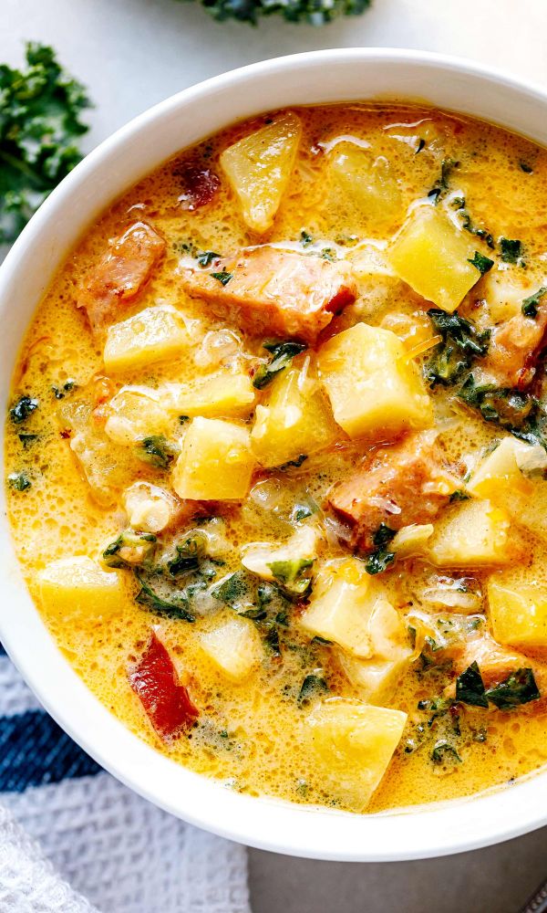 Instant Pot Creamy Sausage Soup with Kale and Potato