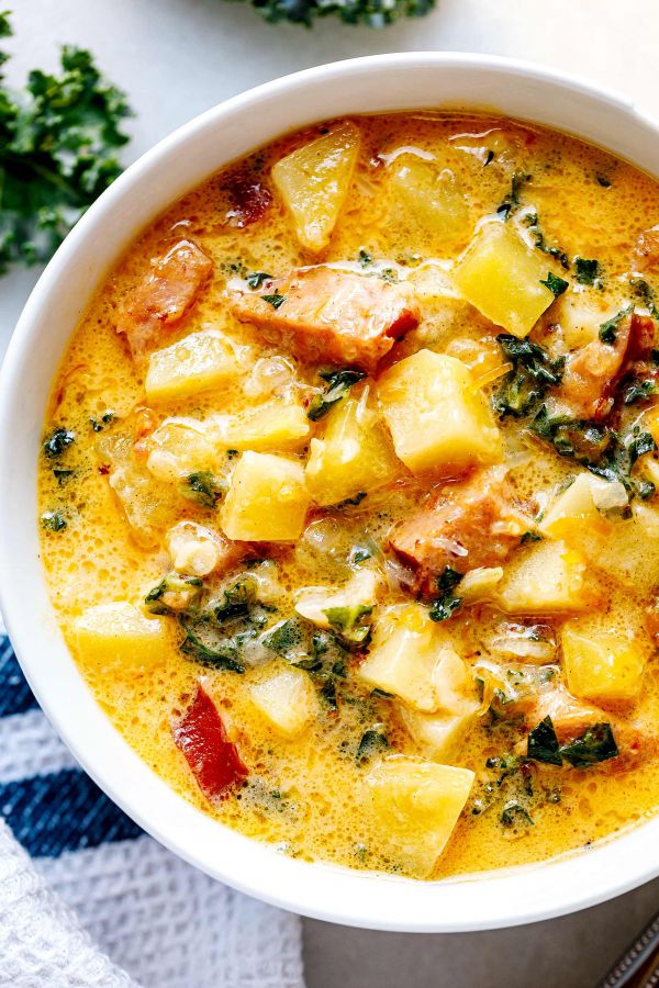 Instant Pot Creamy Sausage Soup with Kale and Potato - #recipe by #eatwell101 - https://www.eatwell101.com/instant-pot-sausage-soup-recipe