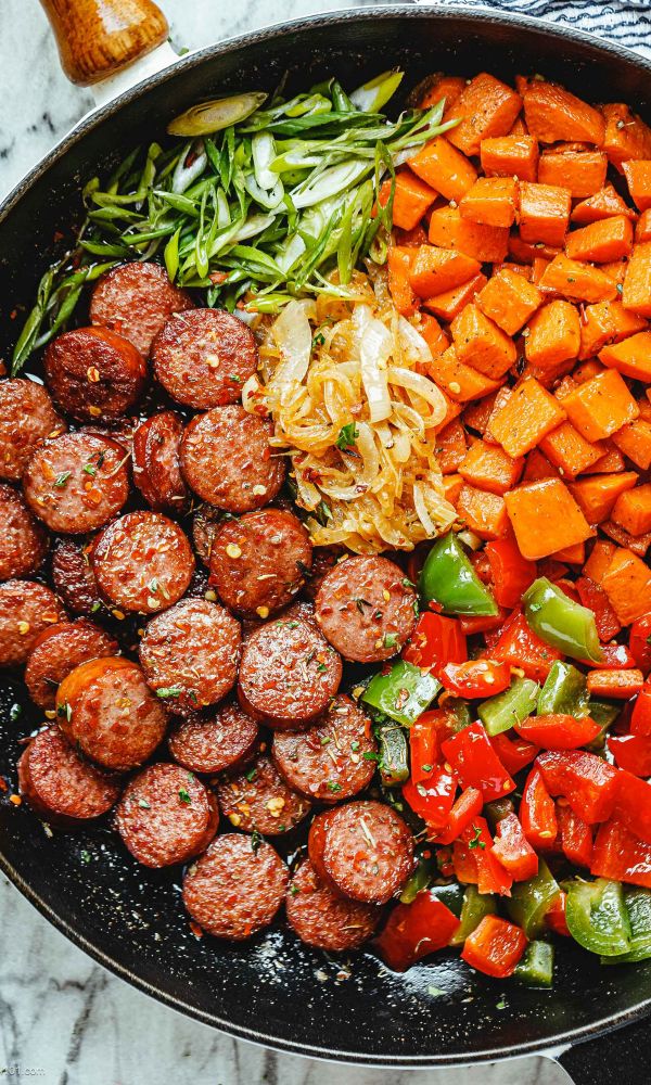 Smoked Sausage with Sweet Potato Stir-Fry
