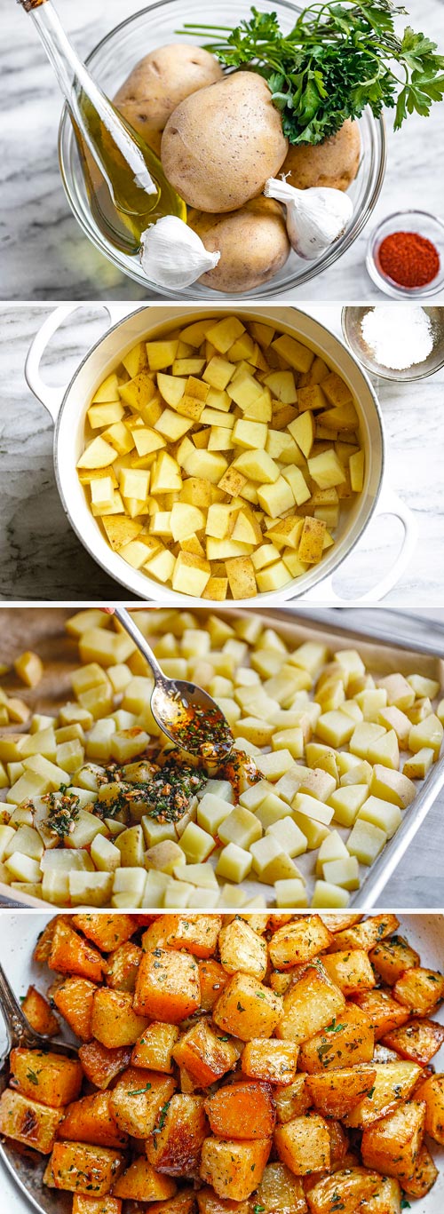 Garlic Roasted Potatoes Recipe - #potatoes #recipe #eatwell101 - These crave-worthy roasted potatoes make the perfect side dish to virtually anything! 