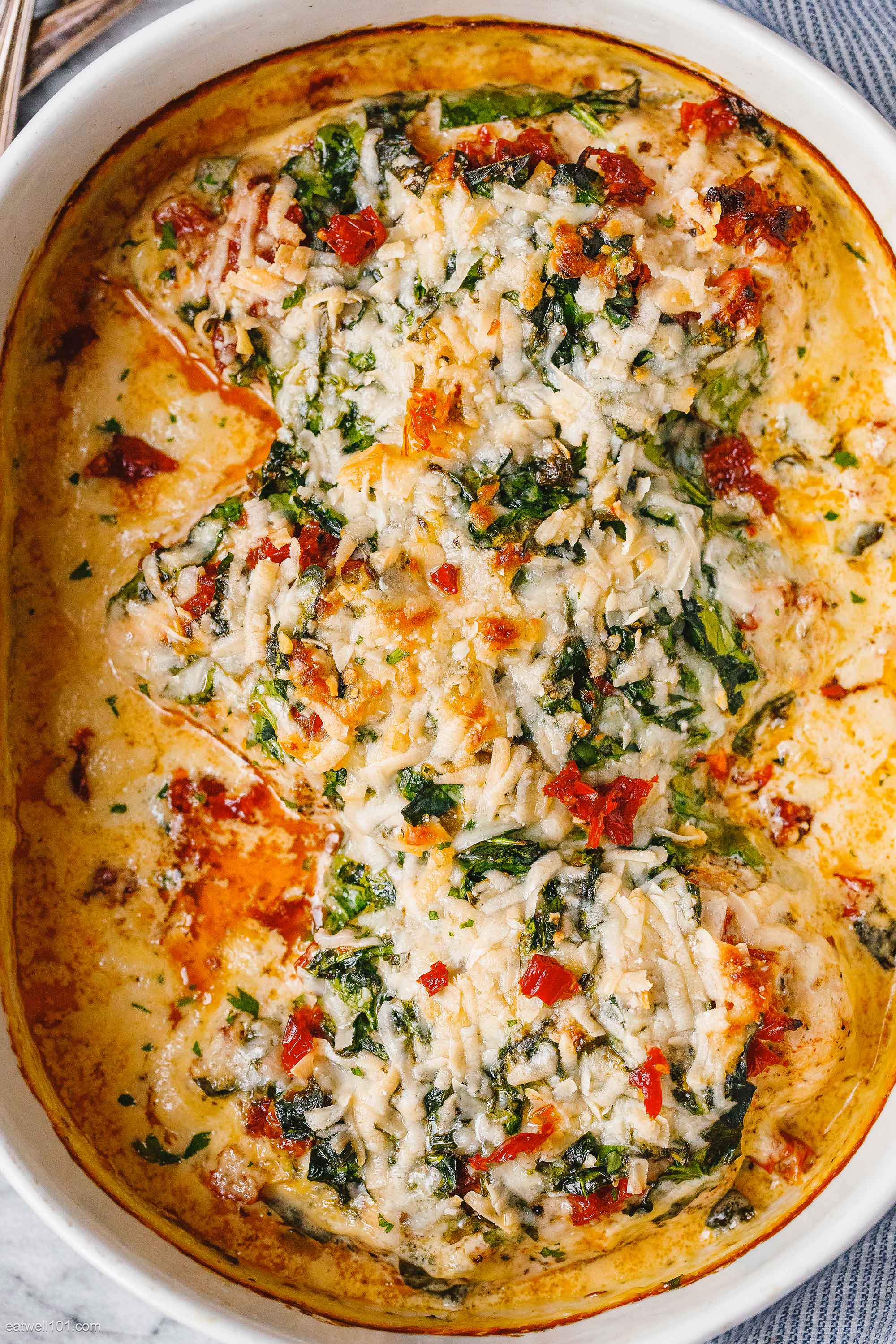 Creamy Chicken Breast Bake Recipe with Spinach and Sun-Dried Tomatoes